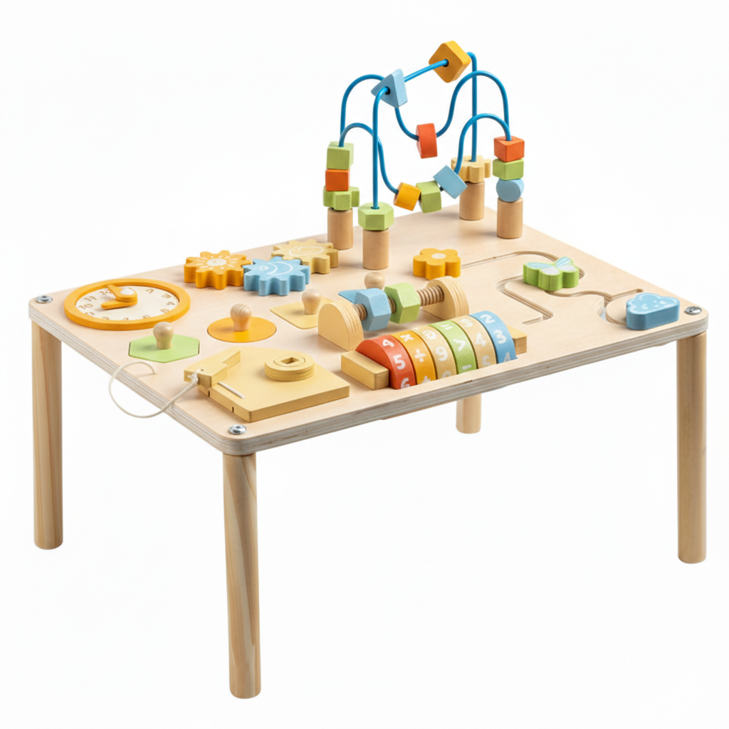 Table d’Activités Montessori en Bois – Éveil Sensoriel Bébé