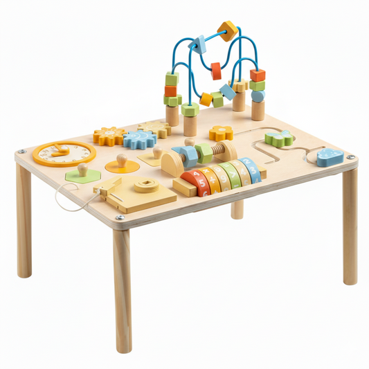 Table d’Activités Montessori en Bois – Éveil Sensoriel Bébé